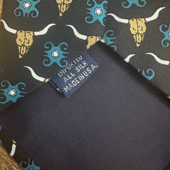 Barry Wells Necktie Silk Tie Cow Skull Georgia On My Mind II Print Vintage USA - Picture 4 of 7